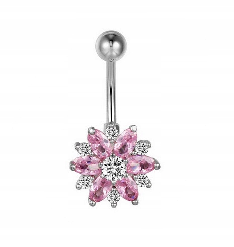 Titánový piercing do pupka so zirkónmi - ružový