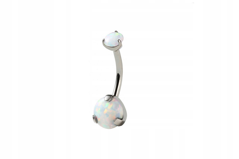 Titánový piercing do pupka s opálom 1,6/10 Biely