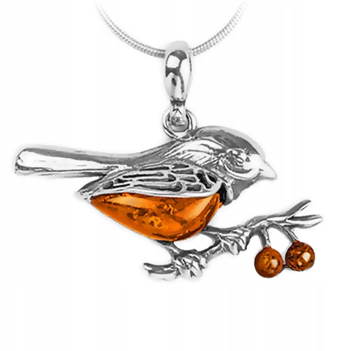 Sparrow Bird Prívesok s jantárovou reťazou