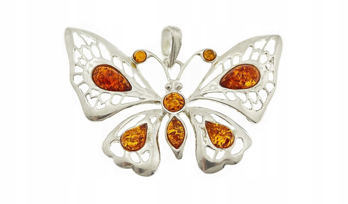 Amber Butterfly Pendant Silver 925 B082 Amber