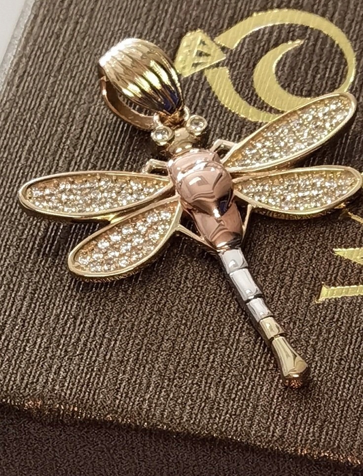 Dragonfly Pendant Moving Gold 585 14CT