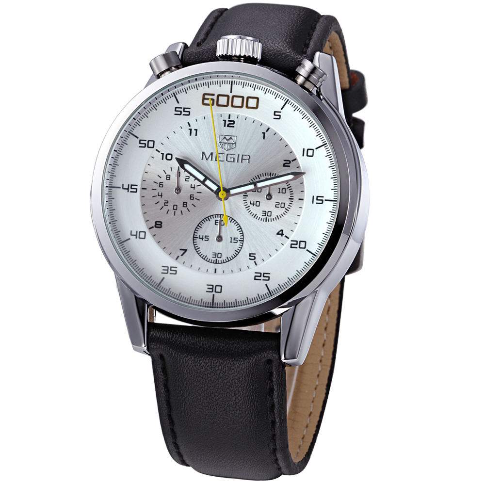 Pánské hodinky - Pánske hodinky Megir Sports Leather Chronograph