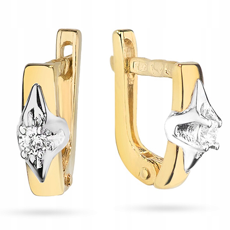 Zlaté náušnice 585 Angličtina s diamantmi 0,08ct
