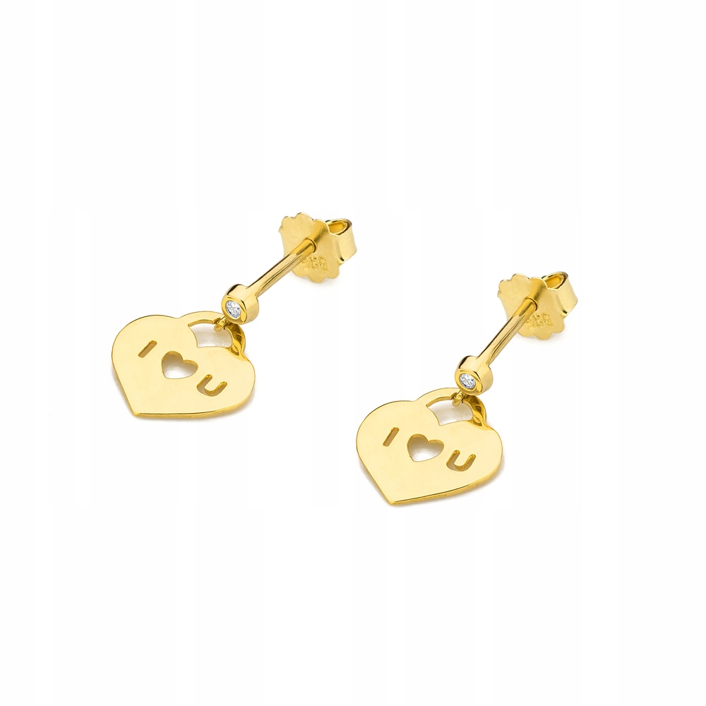 Zlaté náušnice 585 Bianeouses 0,03 CT - srdce
