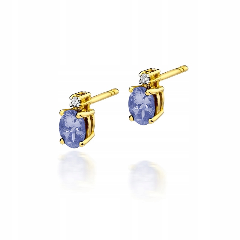 Zlaté náušnice 585 Diamanty 0,03Ct Tanzanit 0,80Ct