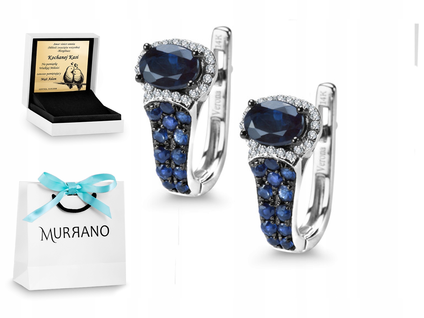 ZLATÉ NÁUŠNICE 585 DIAMANTOVÝ SAPPHIRE DARČEK