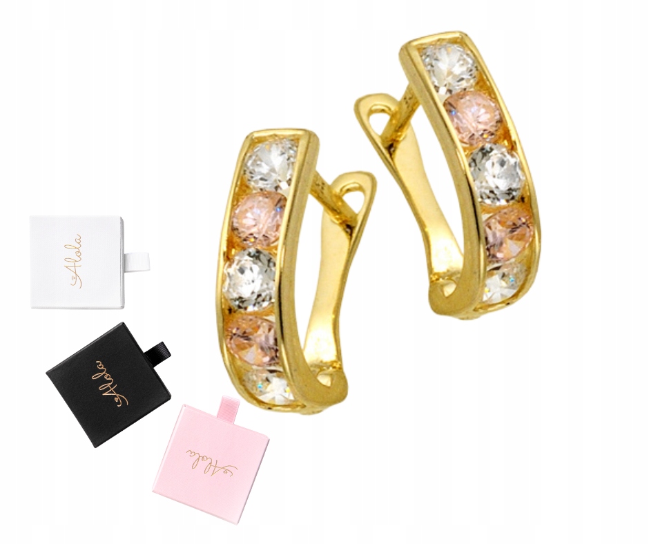 Zlaté náušnice 585 pre deti s darčekom zirkónov