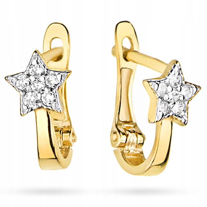 Zlaté náušnice 585 hviezd s diamantmi 0,10ct