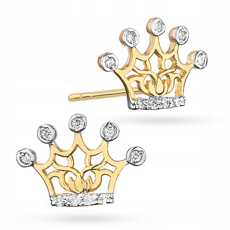 Zlaté náušnice 585 Koruna s diamantmi 0,09ct
