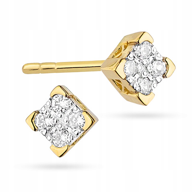 Zlaté náušnice 585 štvorcov s diamantmi 0,16ct