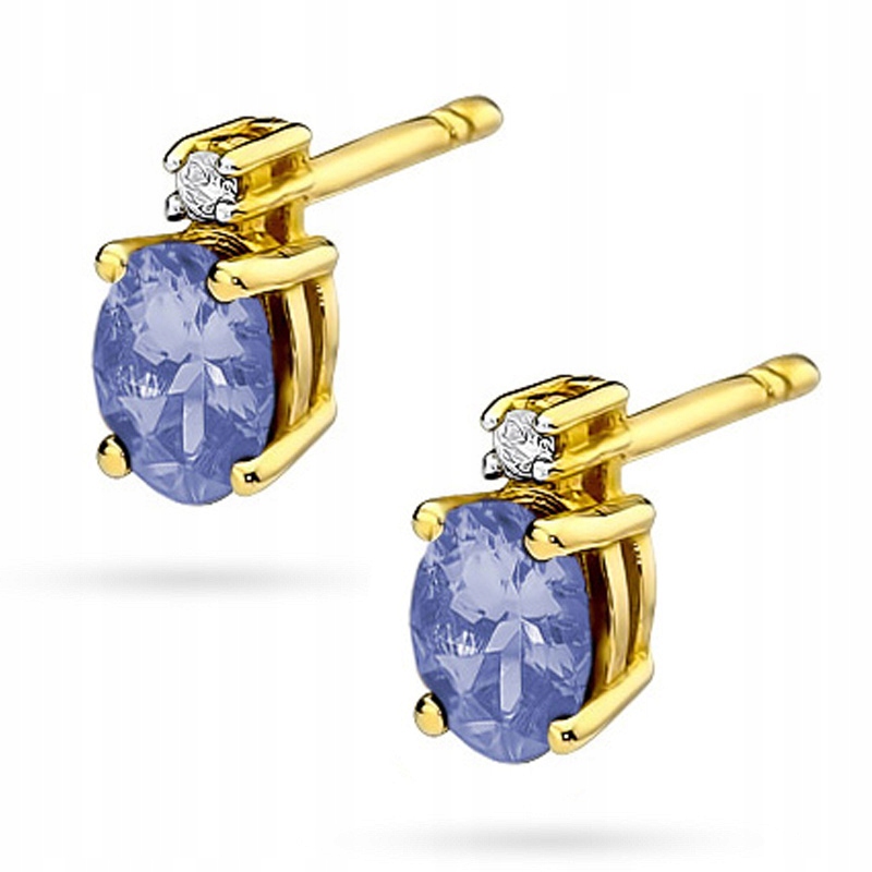 Zlaté náušnice 585 s tanzanitovými diamantmi 0,80Ct