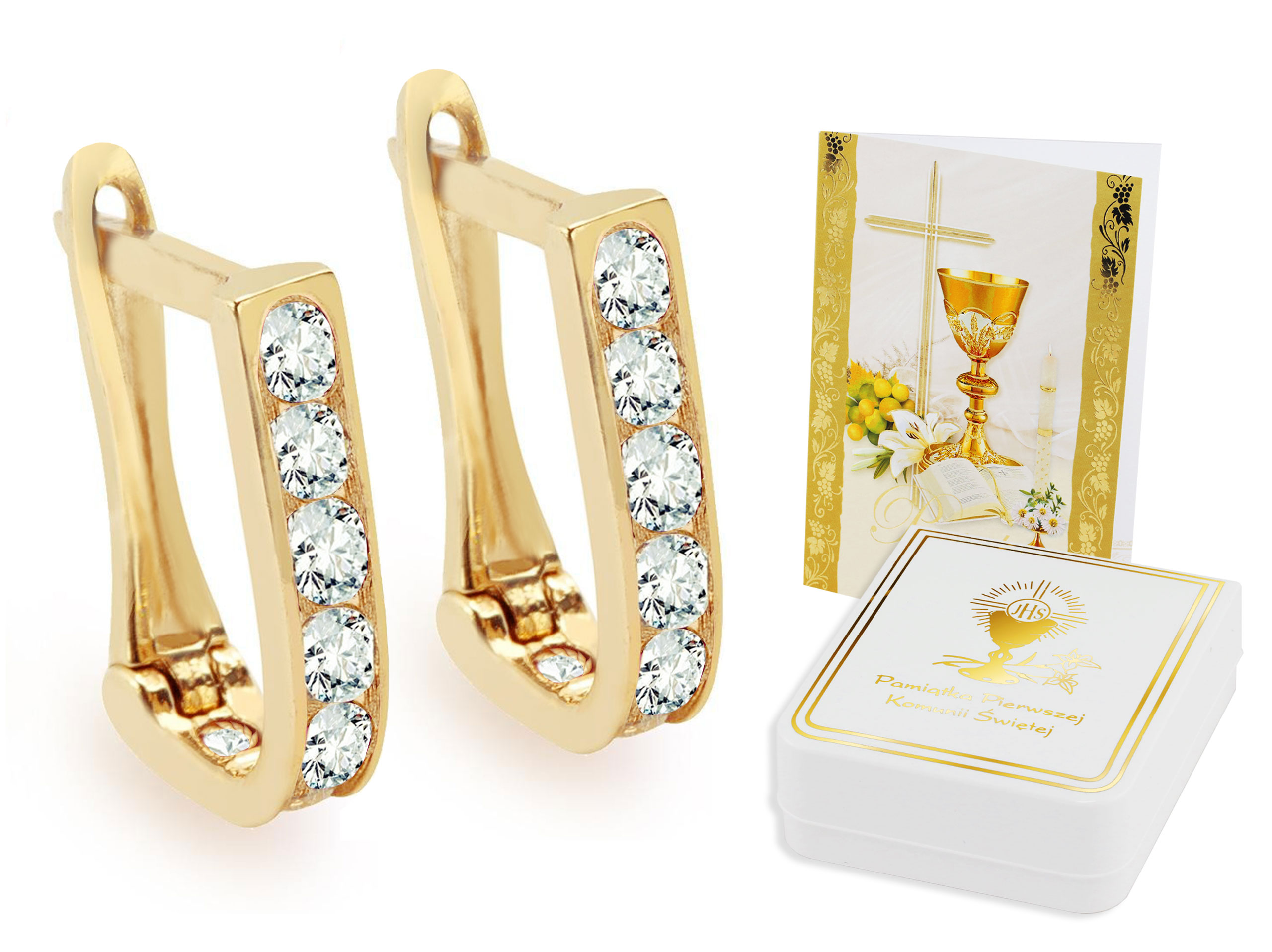 ZLATÉ NÁUŠNICE VENUS SO SVÄTOU KOMUNIKOU SWAROVSKI + DARČEK