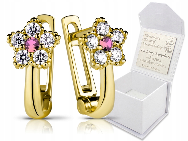 PINK GOLD STAR náušnice ZIRCONIA ENGRAVING 585