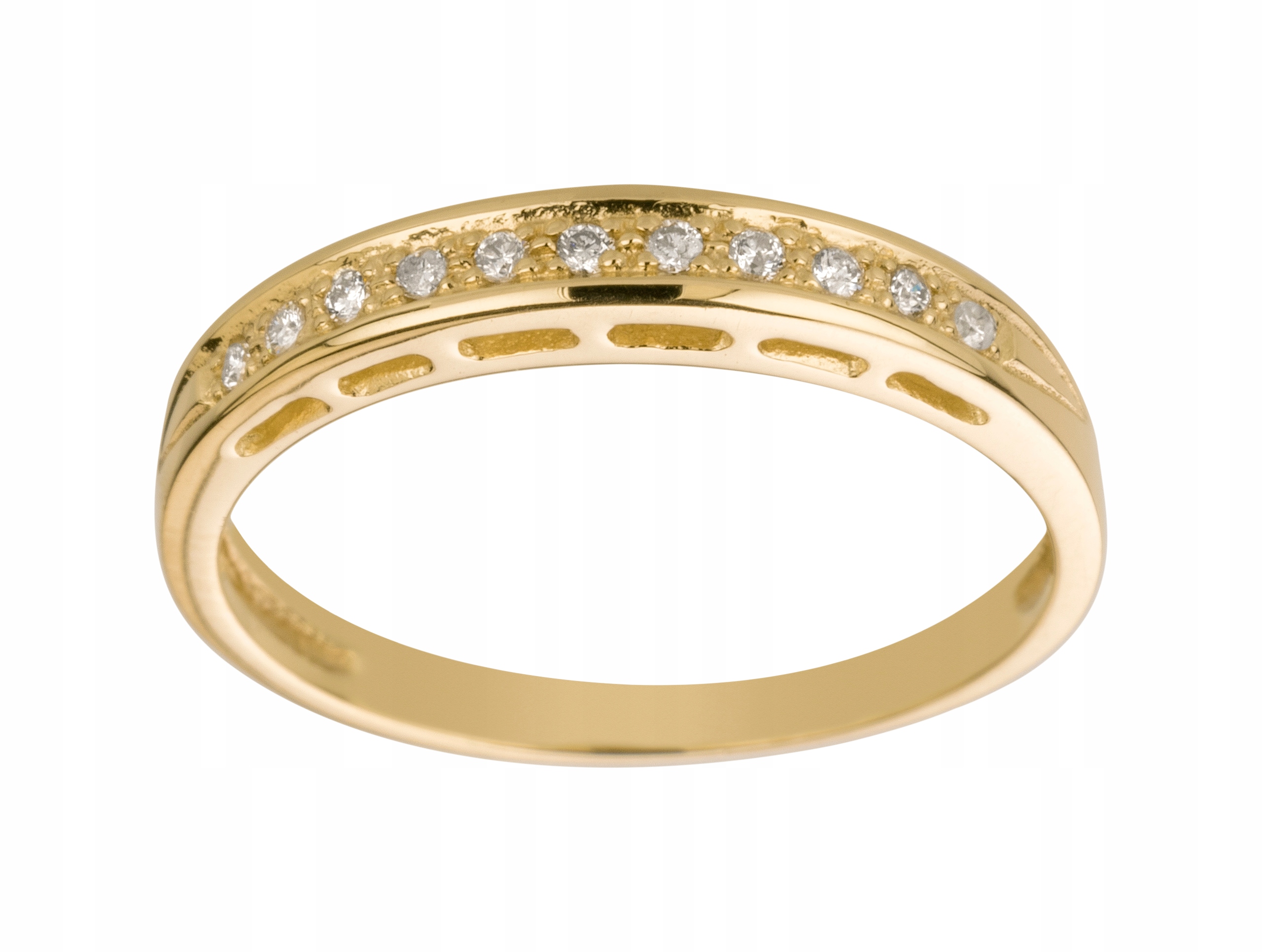 Zlato žltá 585 prsteň s 11 diamantmi 0,08ct
