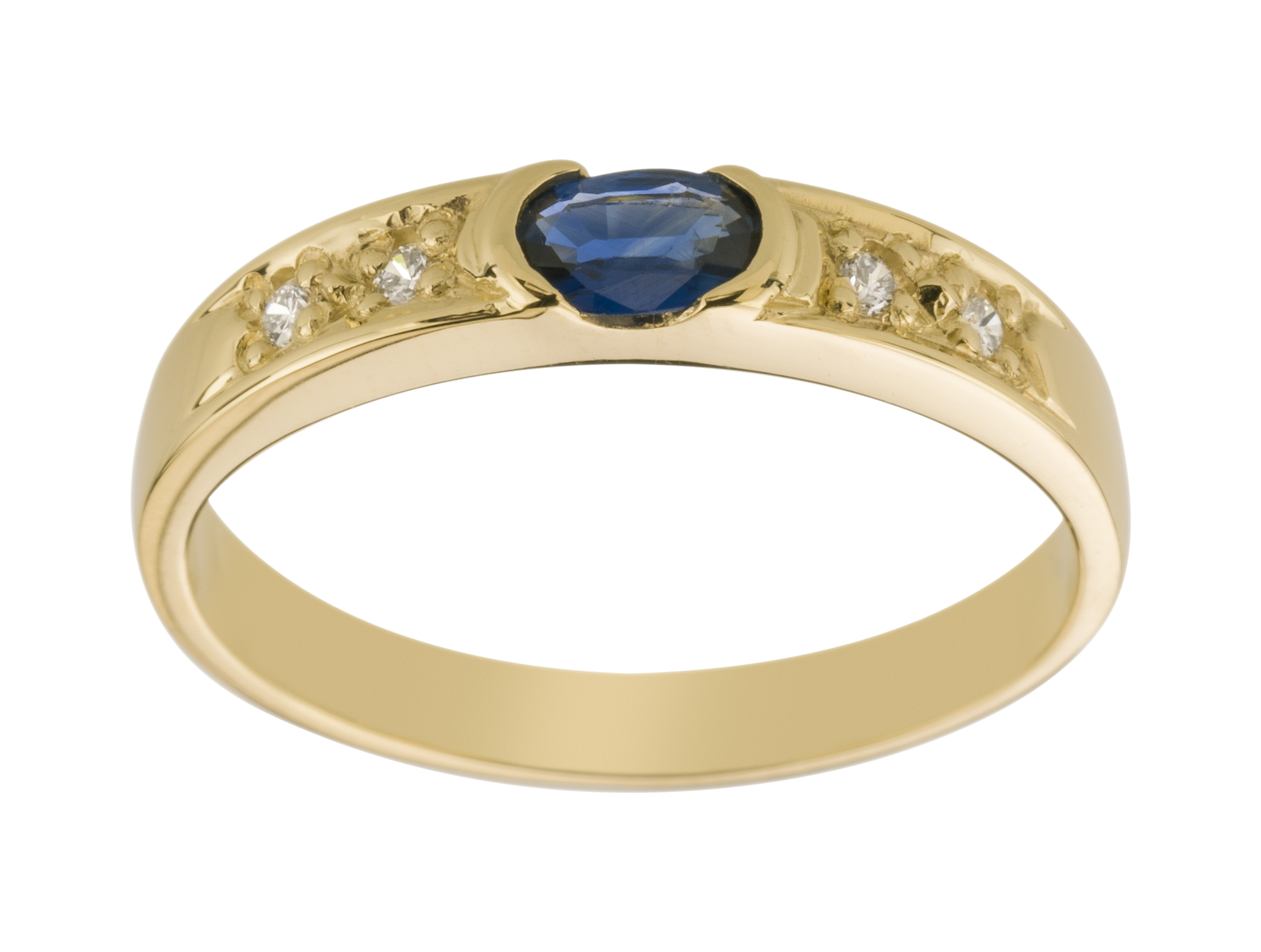 ZLATÝ ŽLTÝ PRSTEN so 4 BRILLIANTS a SAPPHIRE