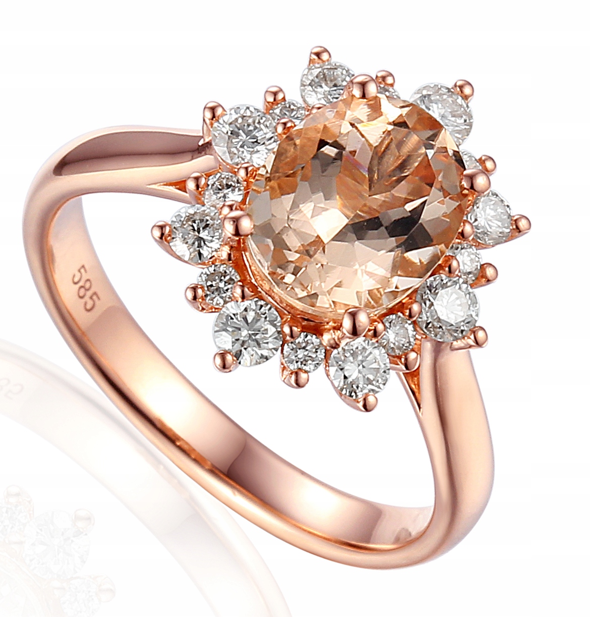 ZLATÝ 14K MORGANITOVÝ KRÚŽOK A DIAMANT a R60406