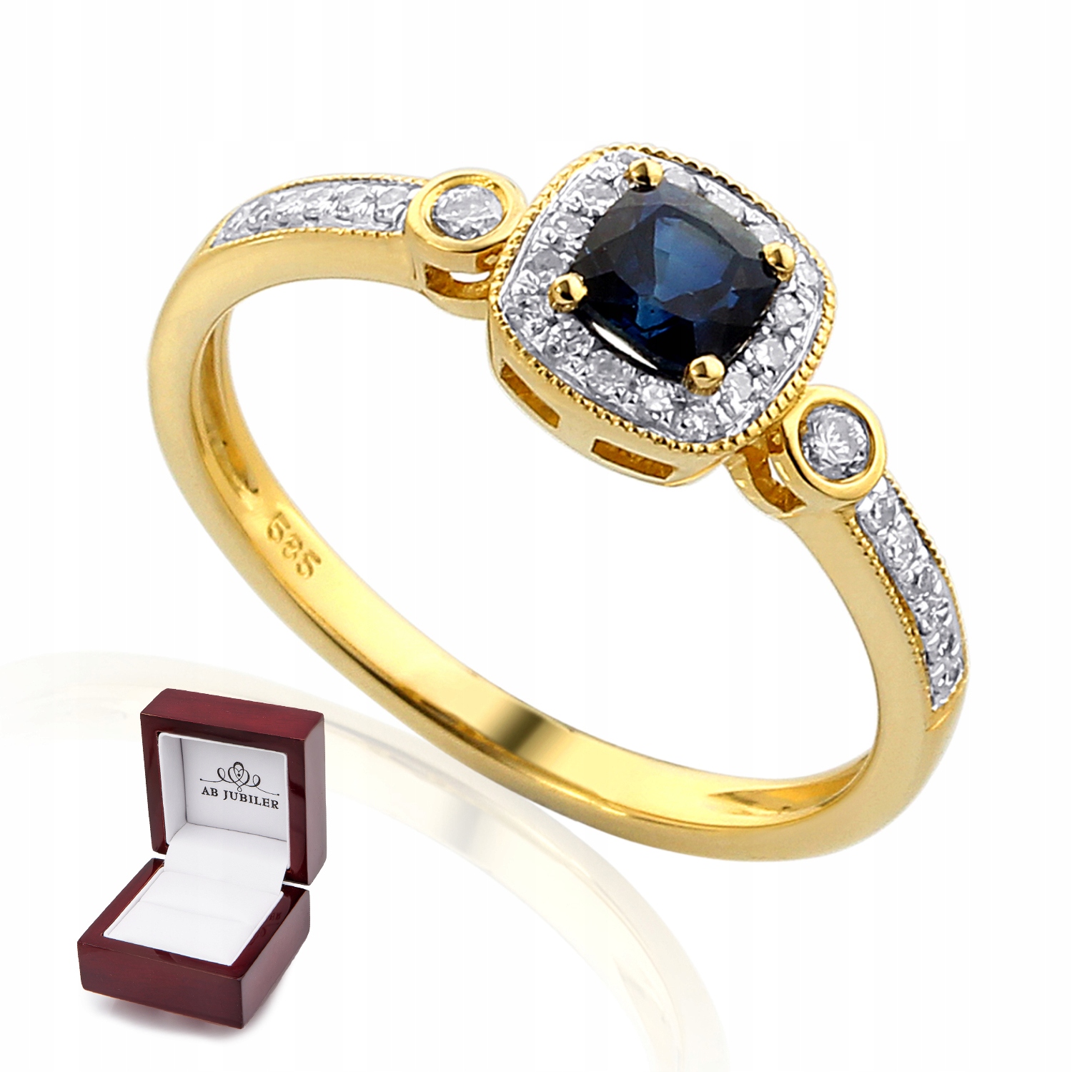 ZLATÝ 14K SAPHYOVÝ KRÚŽOK A DIAMOND id R32563