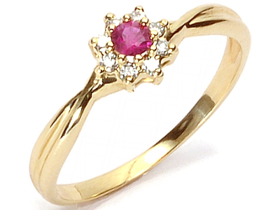585 ZLATÝ prsteň s BRILLIANTOM. a s RUBINOM. 0,16 ct