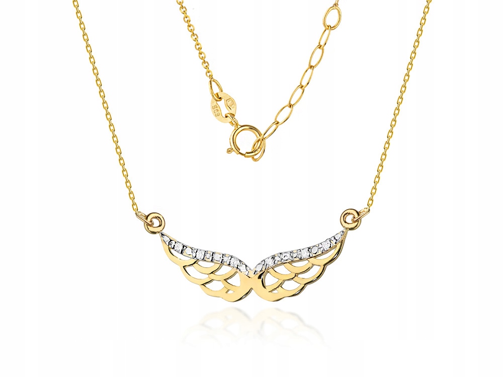 Zlatý náhrdelník 585 krídla s diamantmi 0,03Ct