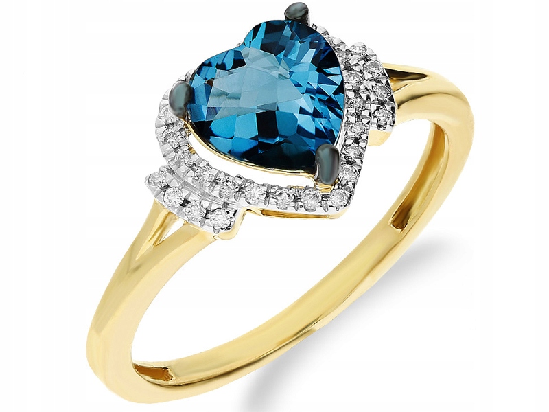ZLATÝ KRÚŽOK 375 SRDCE TOPAZ 9K DIAMONDY 10