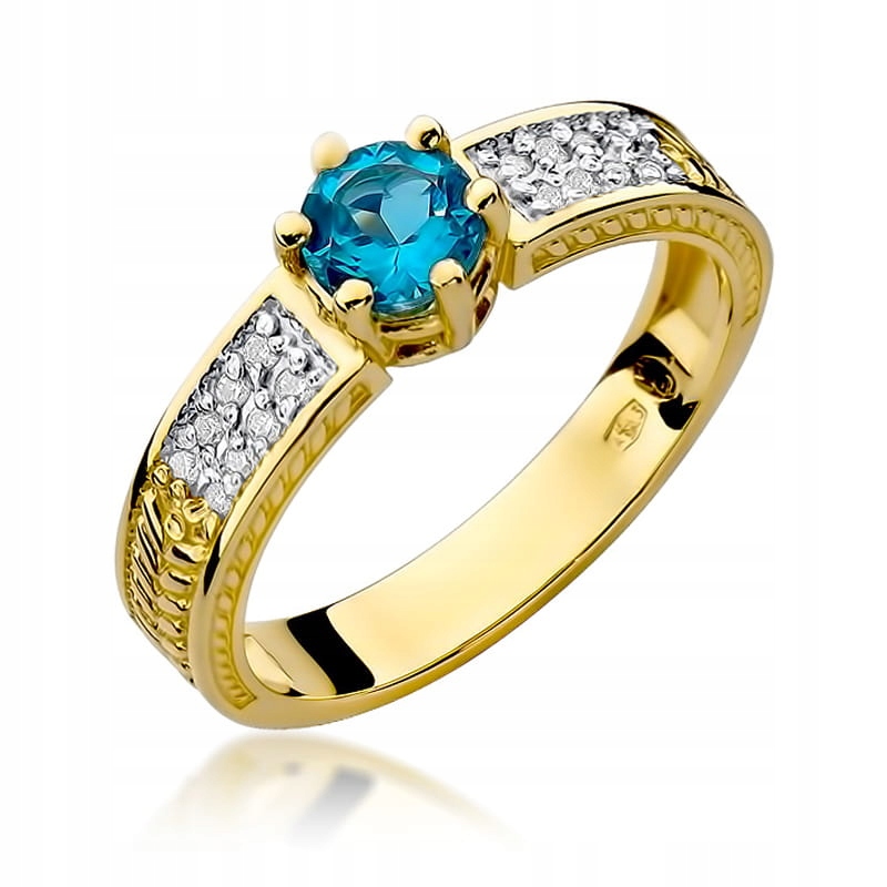 ZLATÝ PRSTEN S BRILIANTMI A TOPAZ PR. 585