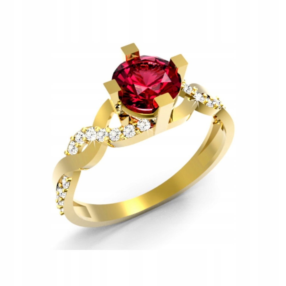 ZLATÝ PRSTEŇ S RUBY PR. 585 BIELE ZIRKÓNY
