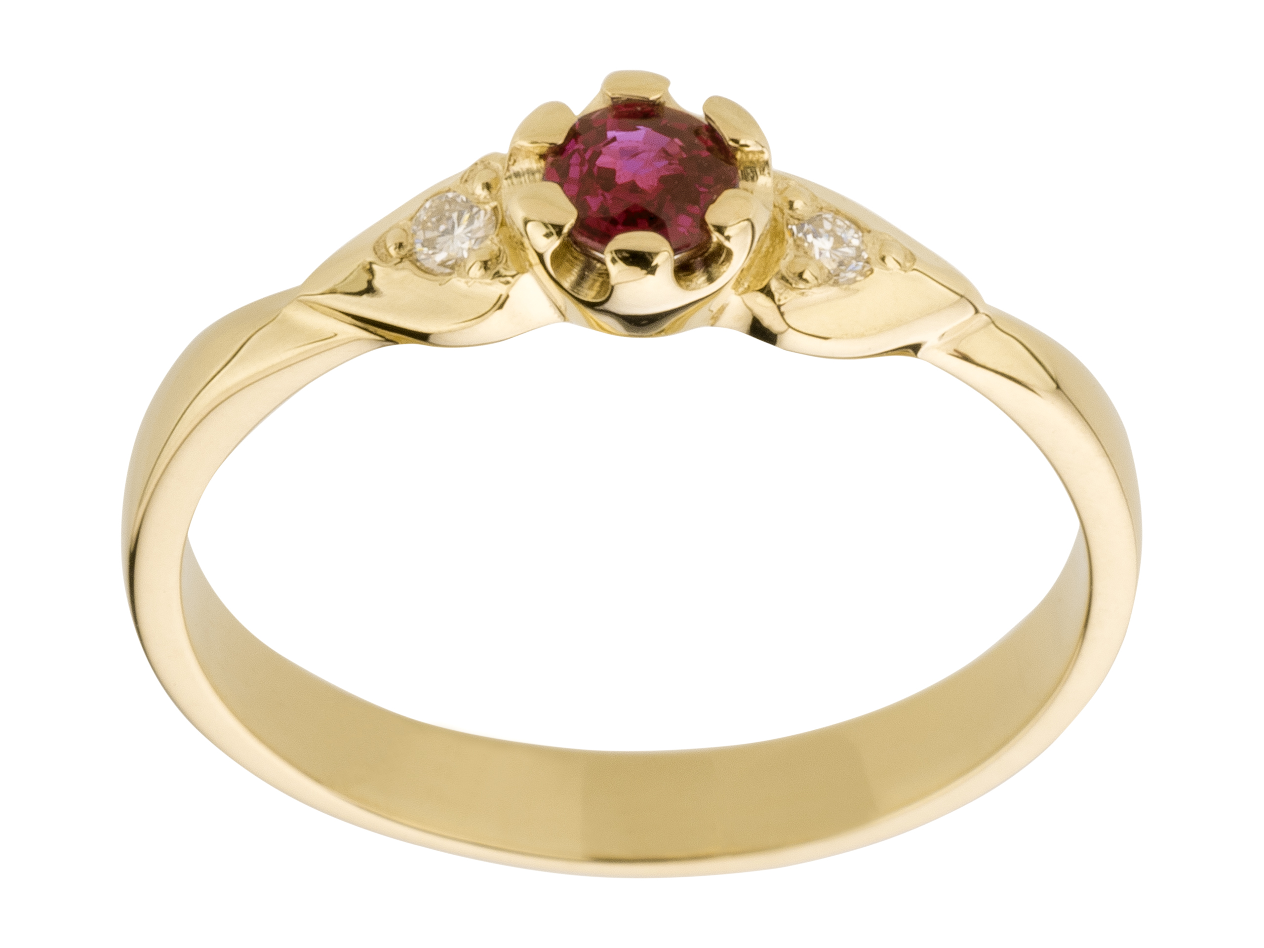 ZLATÝ PRSTEN s 2 BRILIANTMI a 0,20 ct RUBY