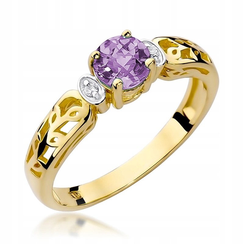 Zlatý krúžok s ametystémom 0,50 ct + diamanty