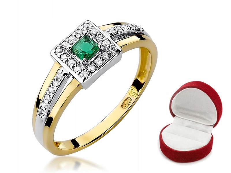 ZLATÝ PRSTEŇ s EMERALDOM 0,15 ct + BRILLIANTY