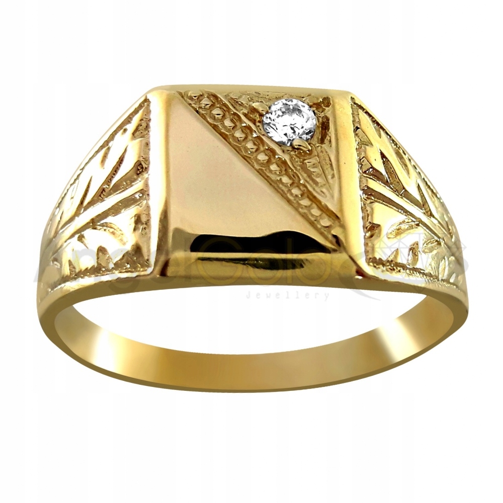 Golden Signet s strihmi a dekoratívnym zirkónom 585