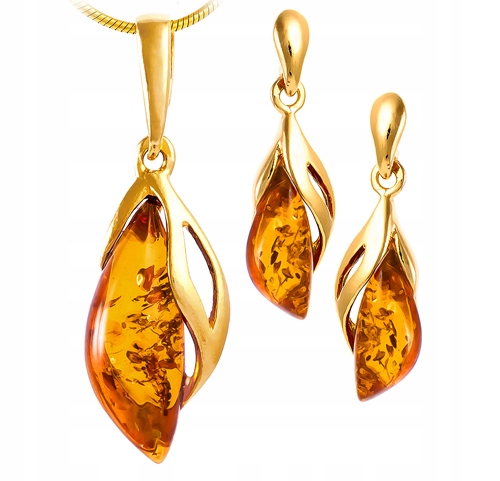 Gold Set Strieda 925 Amber reťaz
