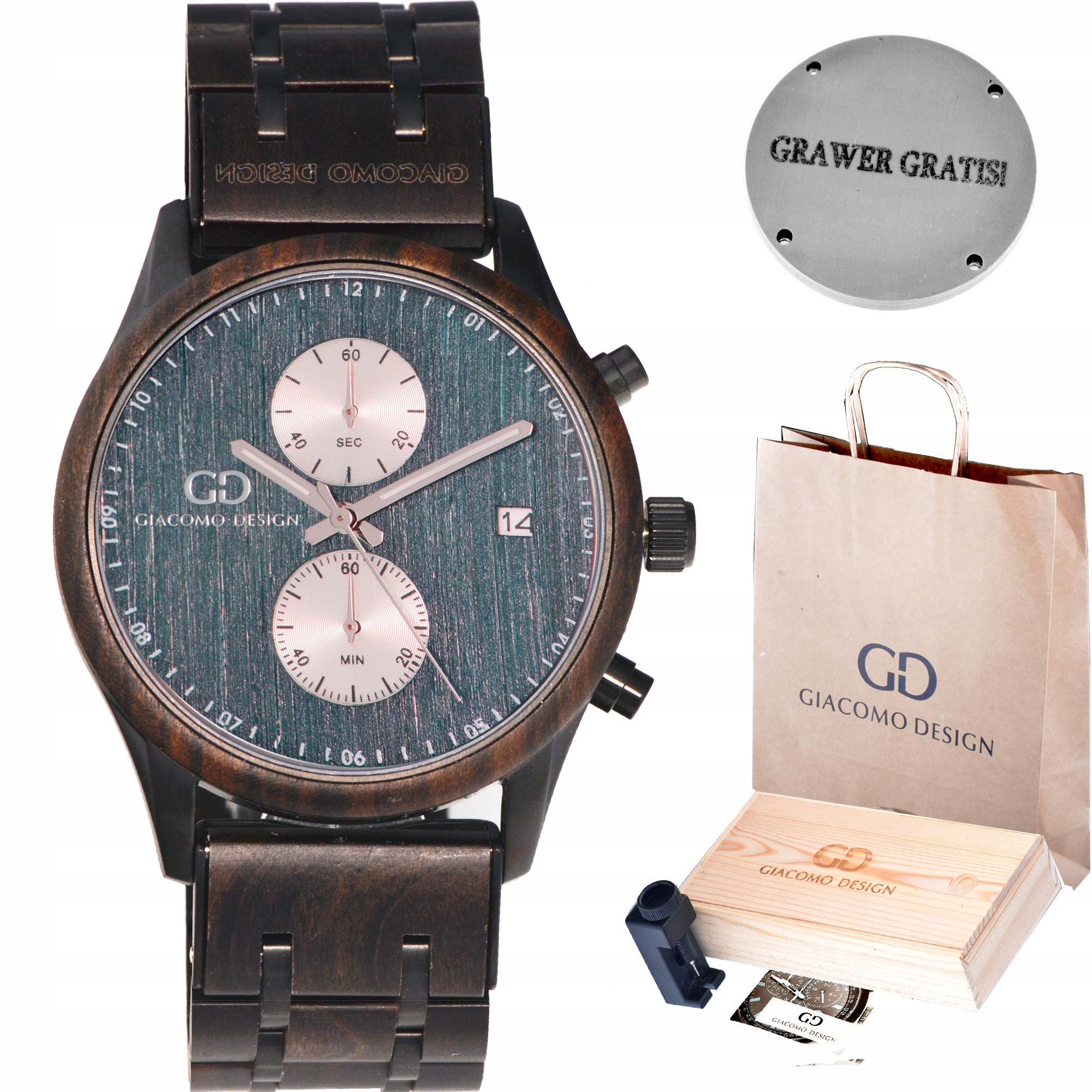 Pánské hodinky - Drevené pánske hodinky Giacomo Design GD481 NOVINKA!