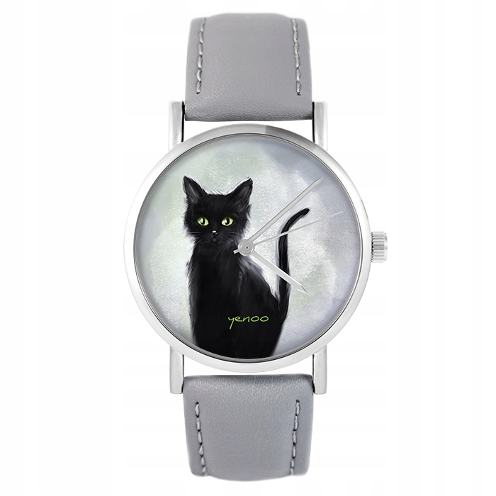 Dámske hodinky -  Yenoo Watch - Black Cat - šedá, koža