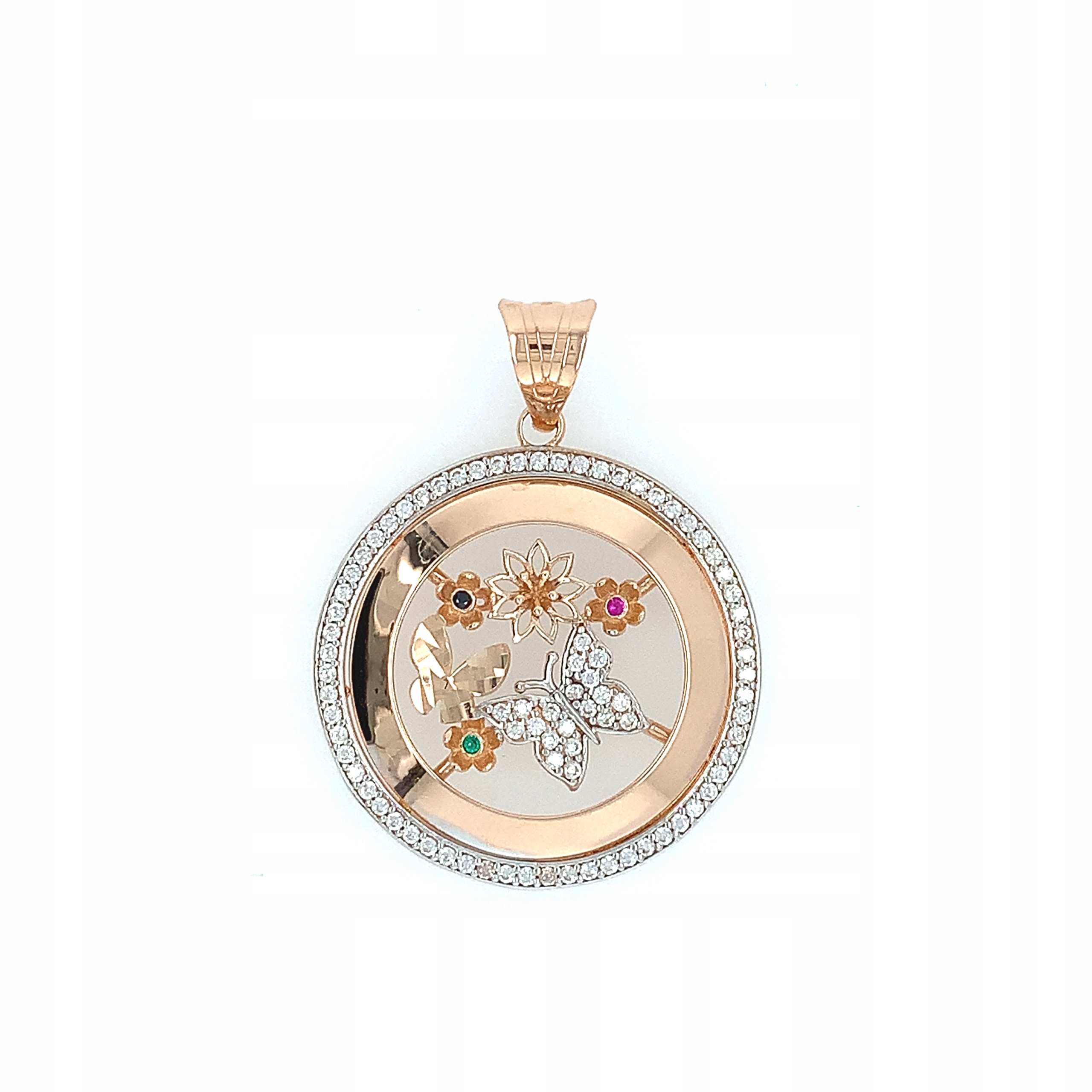 Zlatý prívesok Round Garden Butterfly 25 mm Rose585