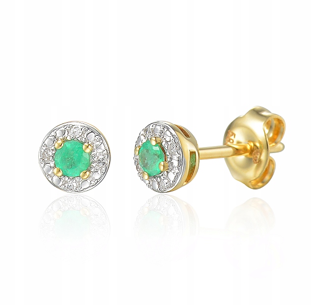 Golden 585 Emerald náušnice a diamanty na darček
