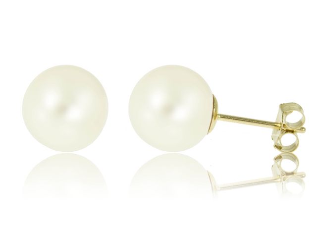 Zlato 585 náušníc s bielymi perlami 6 mm tyčinky