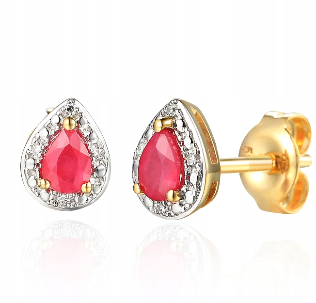 Zlaté náušnice rubín slzy Diamonds 585 palice
