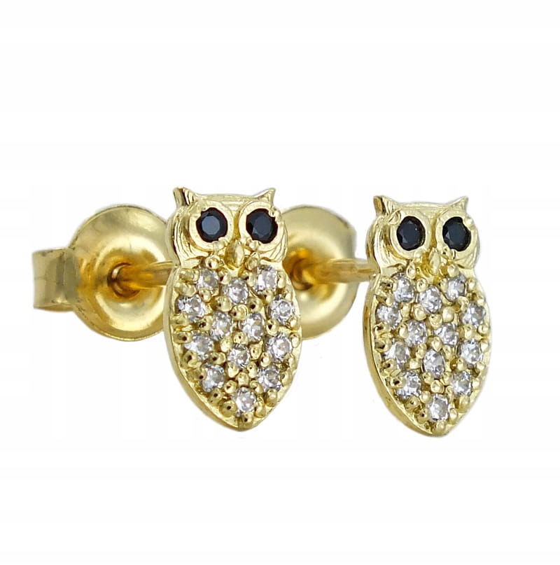 Náušnice Gold Owl s kubickým zirkónom - pokus 585