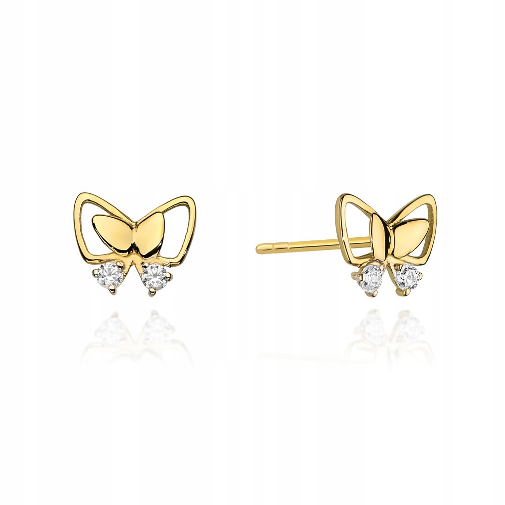 Zlaté náušnice tyčinky Pr585 Butterfly Diamond Gravírovanie