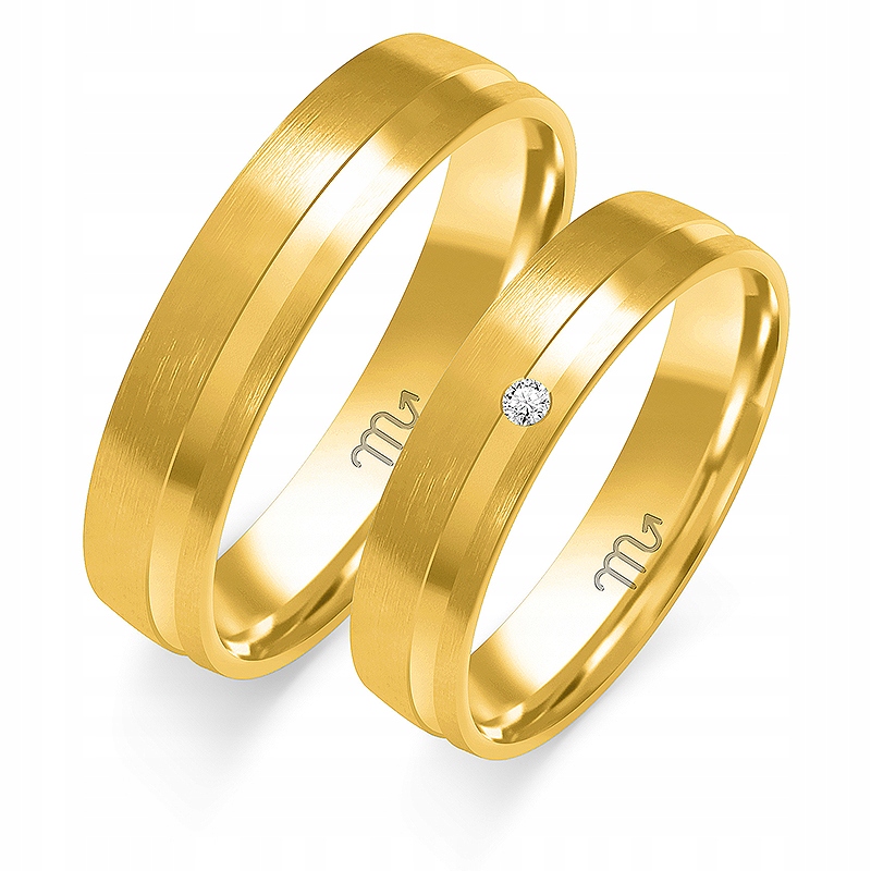 Zlaté snubné prstene O-301 5 mm matný diamant 585