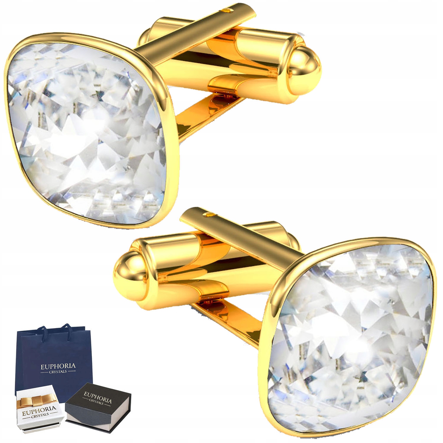 Zlaté manžetové gombíky pre Swarovski Saint Silver