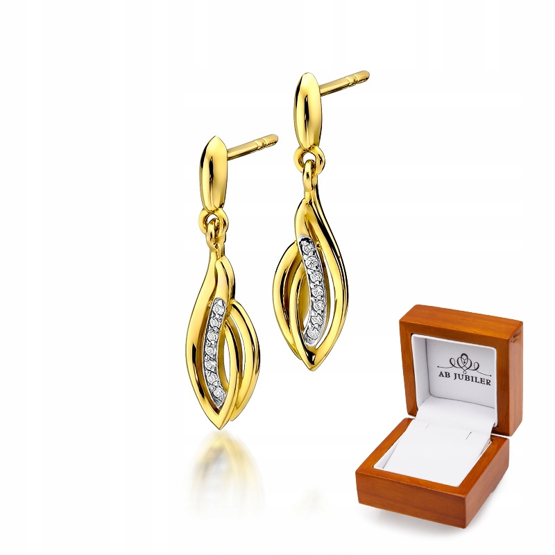 Zlaté závesné náušnice na tyčinke 585 Diamanty