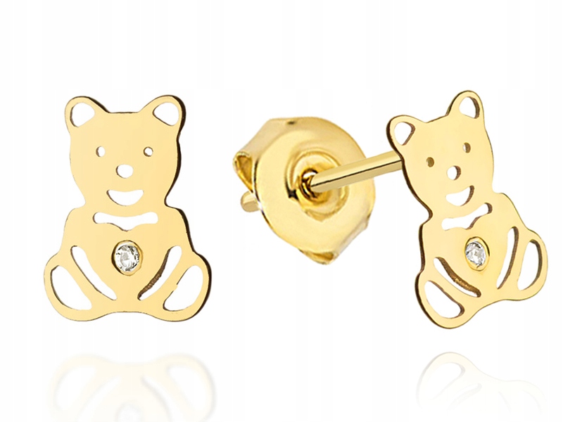 Náušnice zo zlata 333 CELEBRITY BEAR with HEART, cvoček