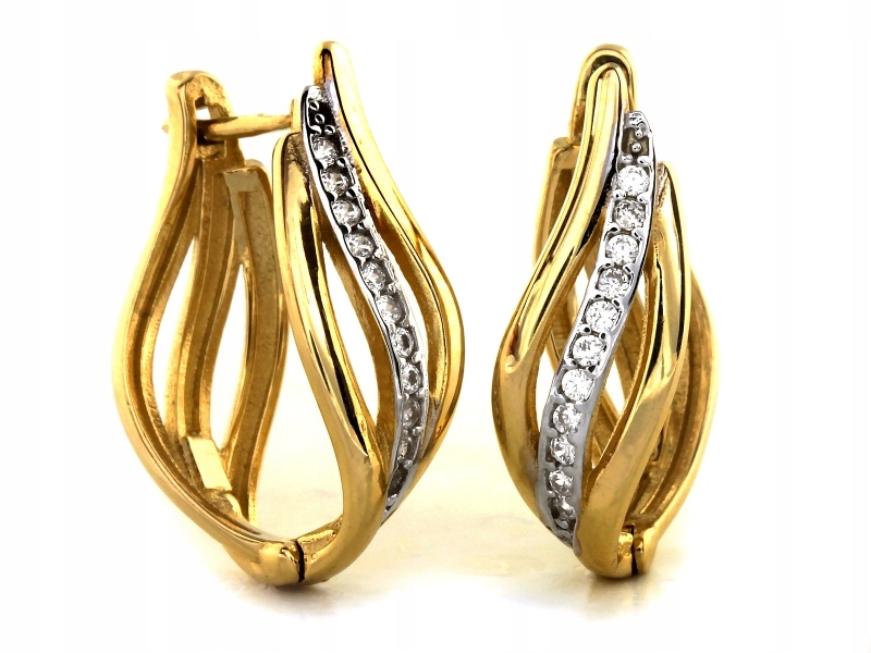 Zlaté náušnice 585 Openwork elegantné so zirkónmi