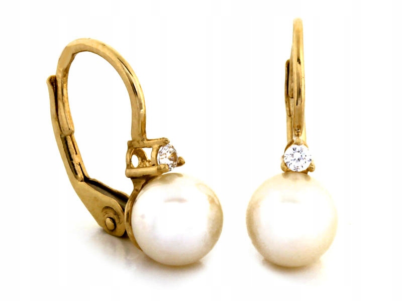 Zlaté náušnice 585 elegantné s perlami 2,23 g