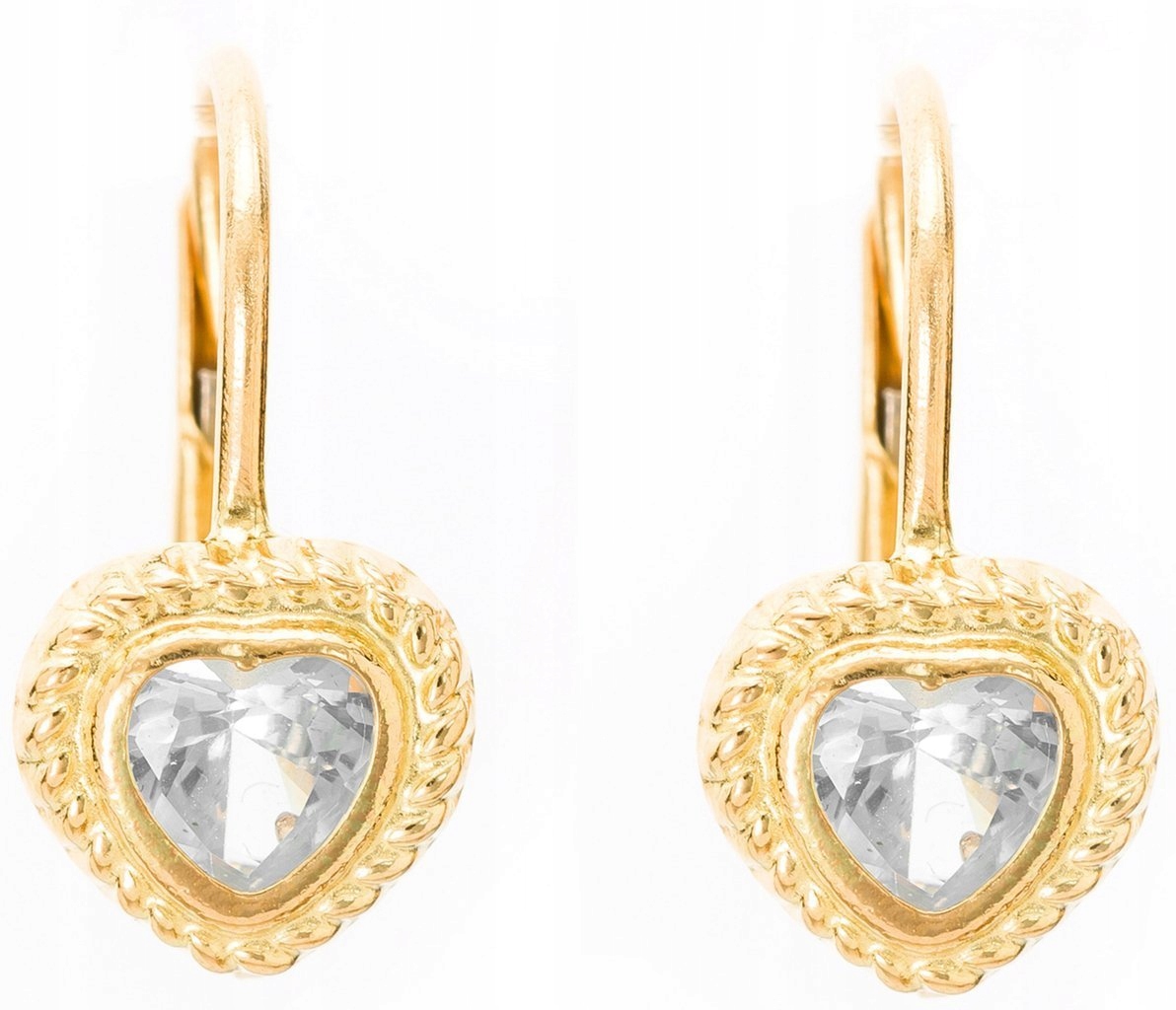 Zlaté náušnice pr. 585 Hearts rhinestones the spona