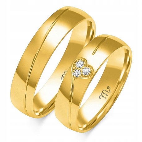 Zlaté svadobné obrúčky so srdiečkovými diamantmi v pokuse 585 id: