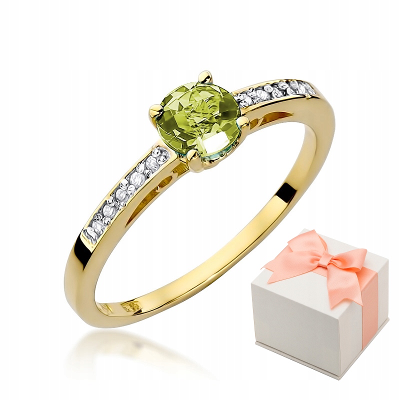Zlato 14k Olivin Diamond Ring na darček