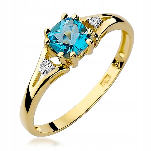 Zlatý 585 PRSTENSKÝ PRSTEN TOPAZ a BRILIANTY