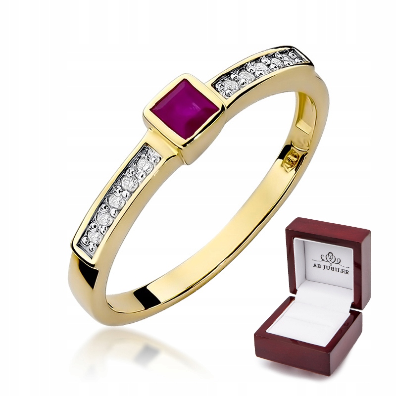 Zlatý 585 zásnubný prsteň rubínové diamanty